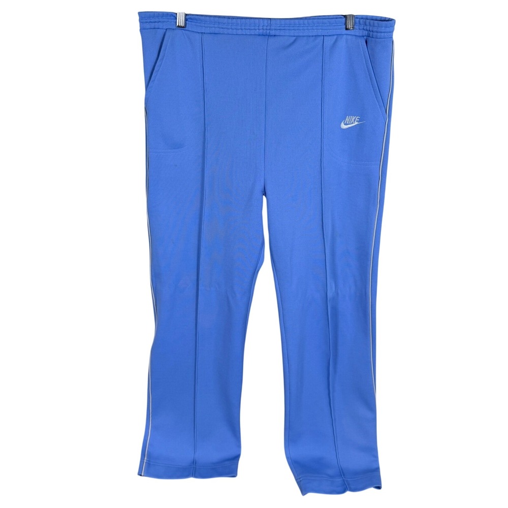 Vintage 70s Nike Track Pants Mens‎ 2XL Blue Stitched Crease Side Stripe